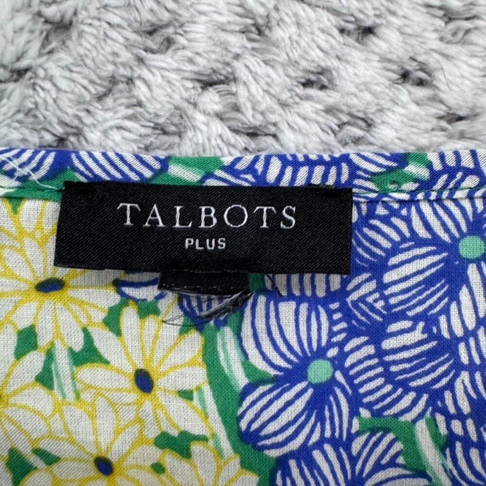 Talbots Top Womens Plus 3X Blue Spring Floral Popover Round Neck Long Sleeve - Picture 2 of 12